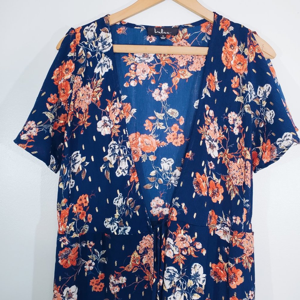 Lulu's Divine Days Navy Blue Floral Print Wrap Maxi Dress S - Picture 6 of 14